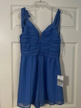 NWT Lulu's Blue Ruffled Tie-Strap One-Piece Romper